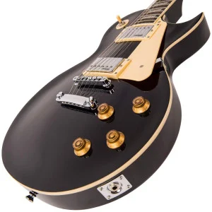 Vintage V100bb Guitar- Gold Hardware Black Gloss | Electric Guitar Mahogany Body
