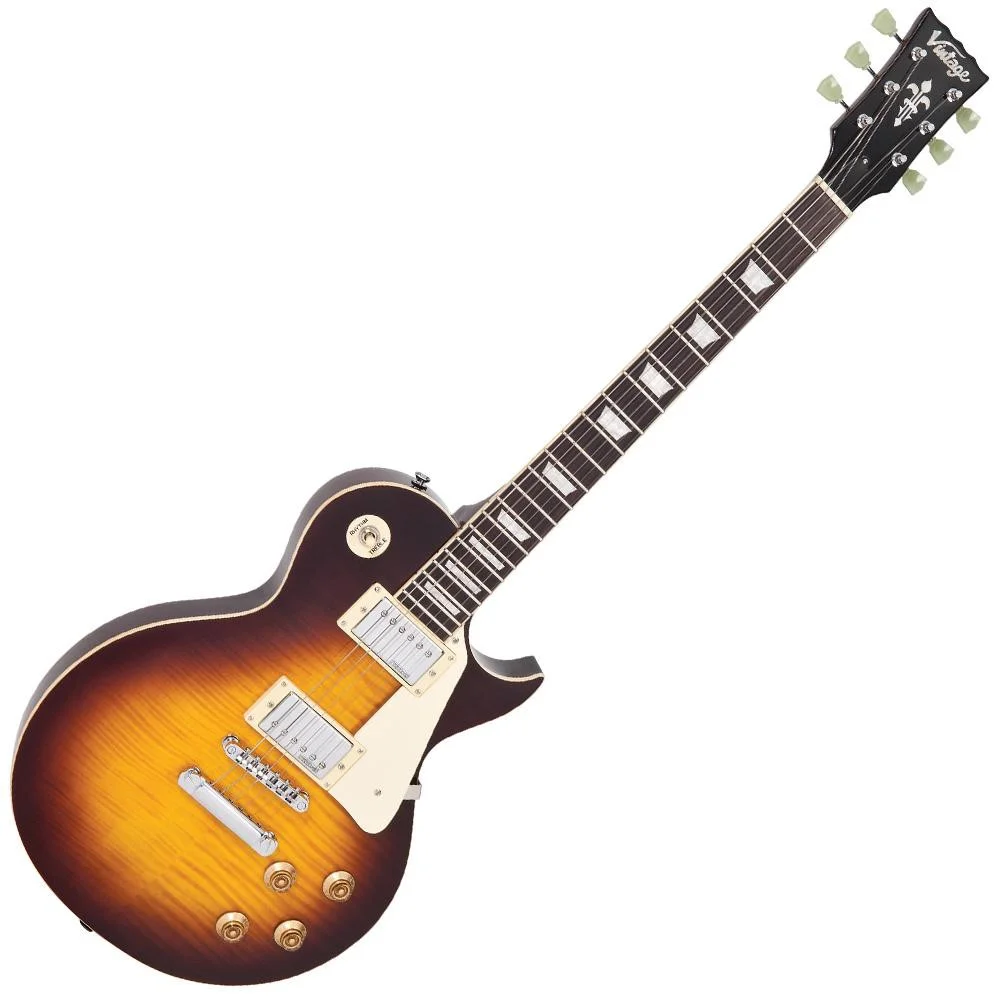 Vintage V100it Guitar- Flame Iced Tea | Guitare Électrique Acajou & Micros Wilkinson