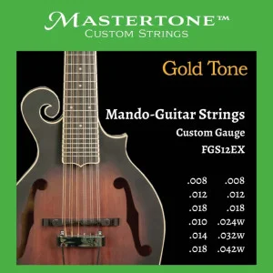 12 cordes pour mandoline de type F, tirant extra light - Gold Tone