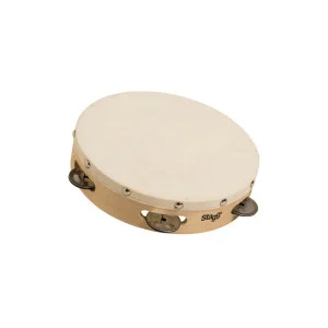 Tambourin 8" pré-accordé en bois, peau fixe rivetée, 1 rangée de cymbalettes | Green Musicians