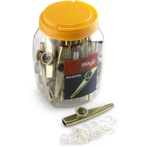 Boîte de 30 kazoos dorés en métal - Lot de kazoos métalliques pour groupe