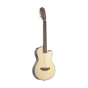 Guitare classique électrique 4/4 pan coupé avec corps plein massif, couleur naturelle