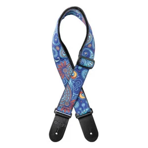 Correa de nailon tejido con motivo paisley 2 azul, para guitarra