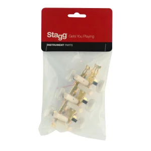 Clavijeros estándar 3 x 3, para guitarra clásica, acabado dorado con botones blancos
