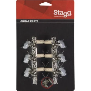 MEC.CLAS.3+3 LYRE CHROME - Classical Guitar Machine Heads 3+3 Lyre Tuning Pegs | Green Musicians