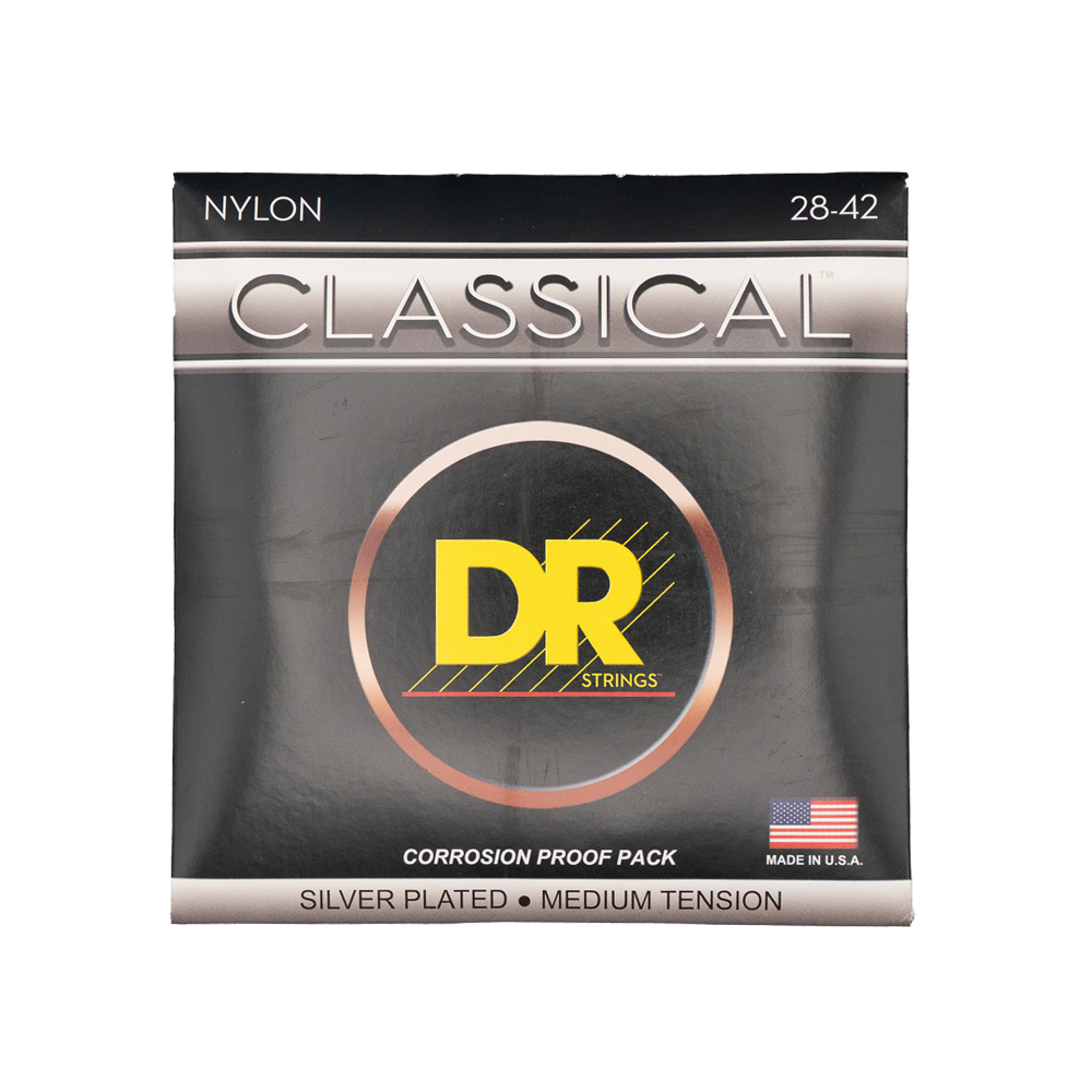 DR, CLASSICAL NYLON* Silver-Plated Nylon Classical Guitar Strings: Medium Tension 28-42
