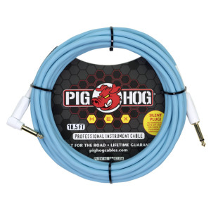 Pig Hog Hex Series Silent Cable 5.67m/18.6ft Daphne Blue, Angled Plug