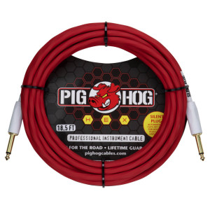 Câble silencieux Pig Hog Hex Series 5,67 m/18,6 pi Rouge Candy Apple