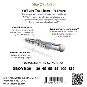 DR, DRAGON SKIN+ Quantum Nickel Cordes de basse : 6 cordes Medium 30-125, Multi-Scale