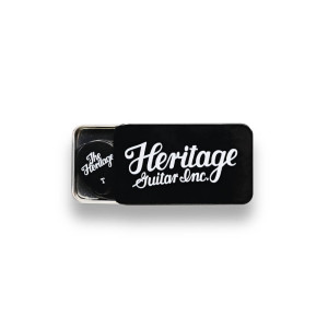 Heritage, Guitars 347 Shape Celluloid Black Vintage Guitar Pick, Thin, 12 Stk im Zinn-Etui