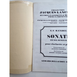 Haendel, Sonate En Sol Mineur Pour Clarinette Et Piano, Transcription Jacques Lancelot