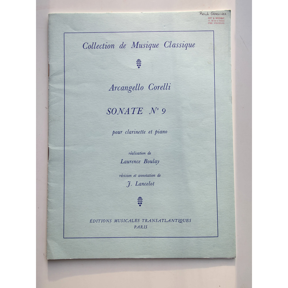 Arcangello Corelli, Sonate N°9 Pour Clarinette Et Piano - Boulay / Lancelot