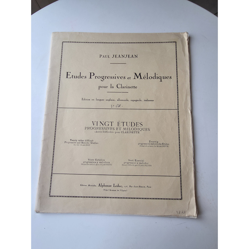 Paul Jeanjean 20 Études Progressives Et Mélodiques Pour La Clarinette - Vol. 1
