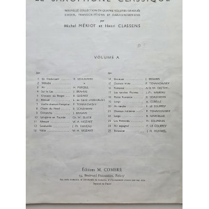Le Nouveau Saxophone Classique Vol. A - Mériot / Classens - Ed. Combre