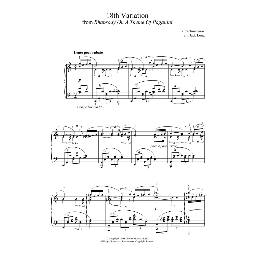 18th Variation (from Rhapsody On A Theme By Paganini) (arr. Jack Long)