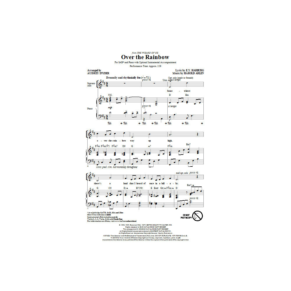 Over The Rainbow (arr. Audrey Snyder)