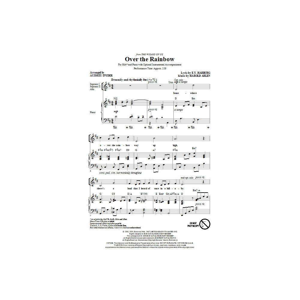 Over The Rainbow (arr. Audrey Snyder)