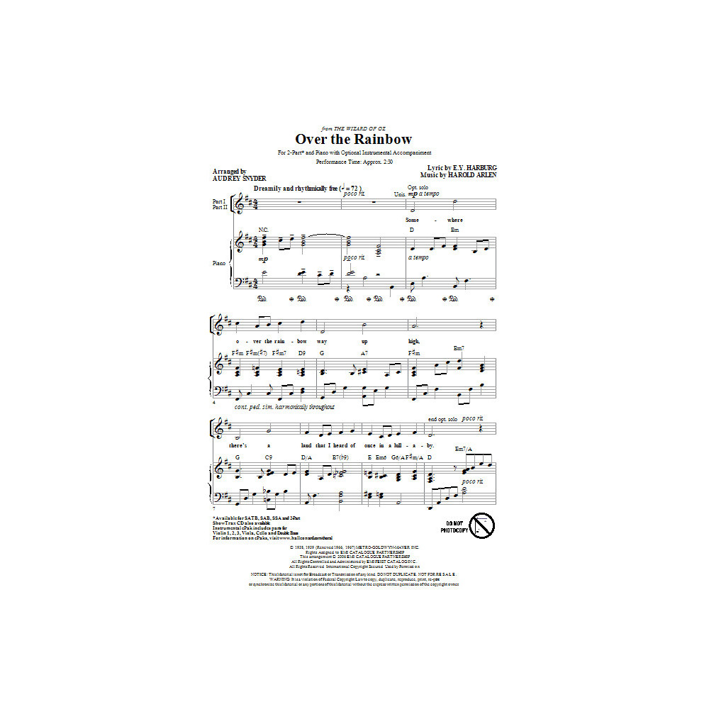 Over The Rainbow (arr. Audrey Snyder)