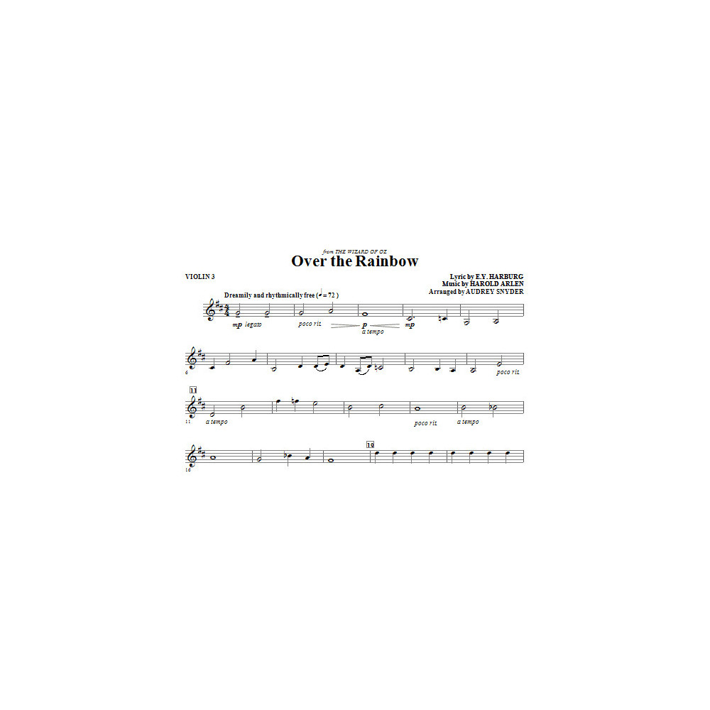 Over The Rainbow - Violin 3