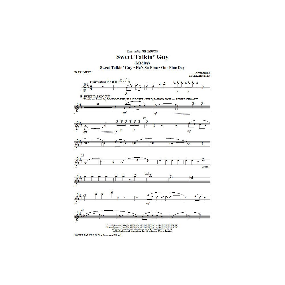 Sweet Talkin' Guy - Music Of The Chiffons (Medley) - Bb Trumpet 1
