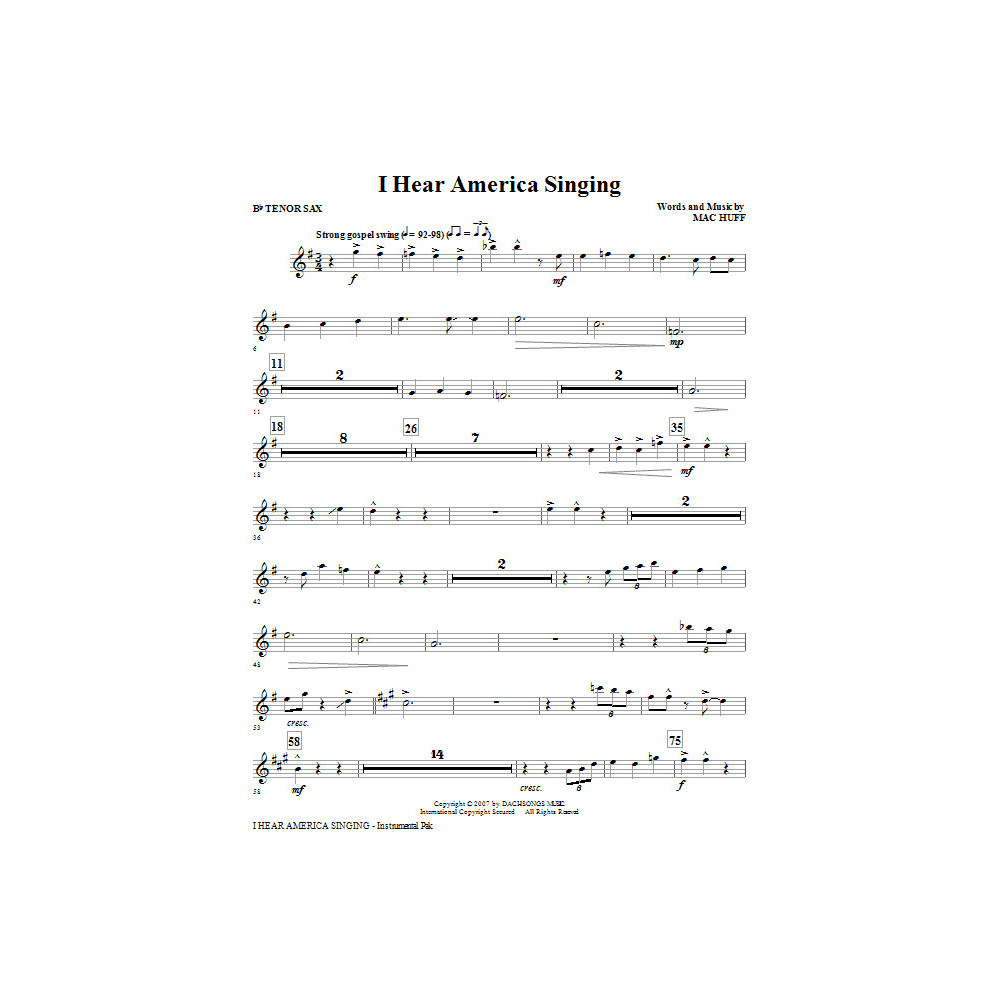 I Hear America Singing - Tenor Sax