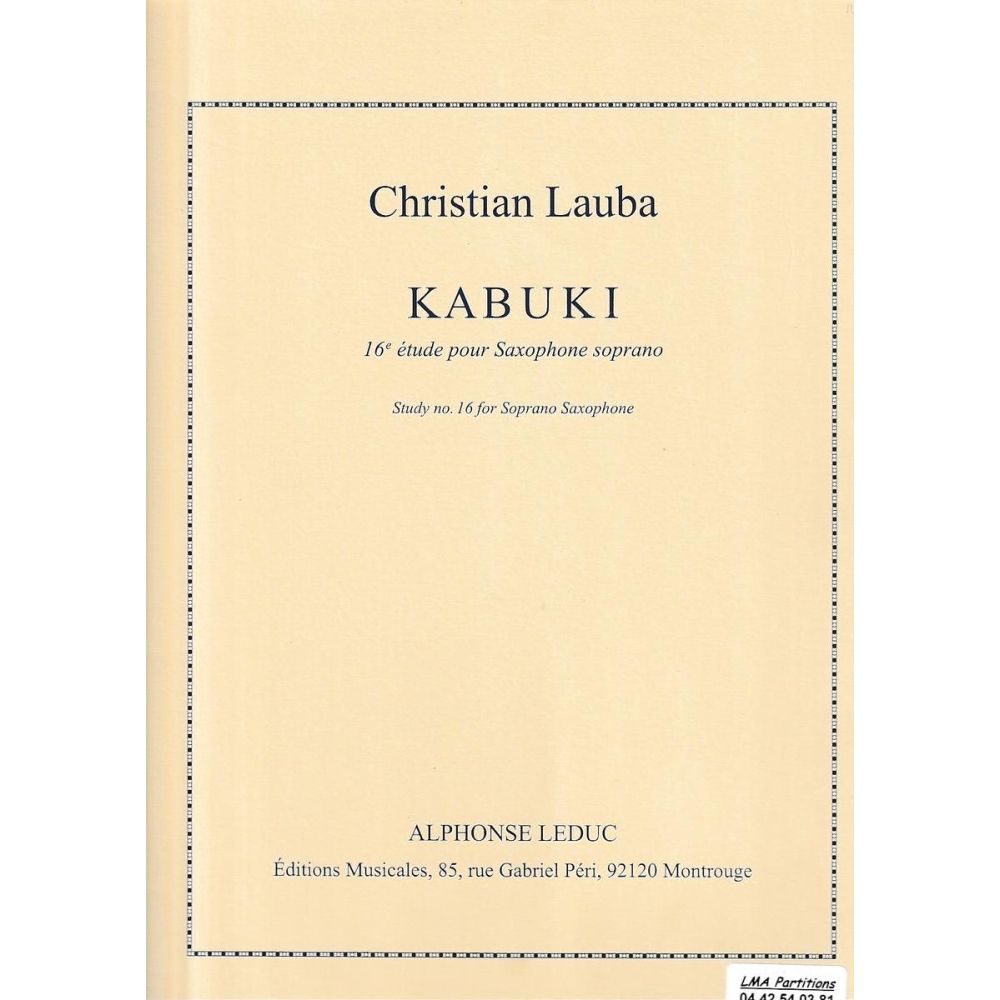 Christian Lauba, Kabuki, 16e étude pour saxophone soprano