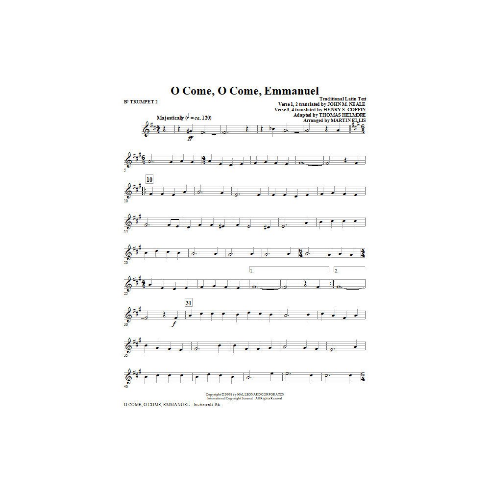 O Come, O Come, Emmanuel - Bb Trumpet 2