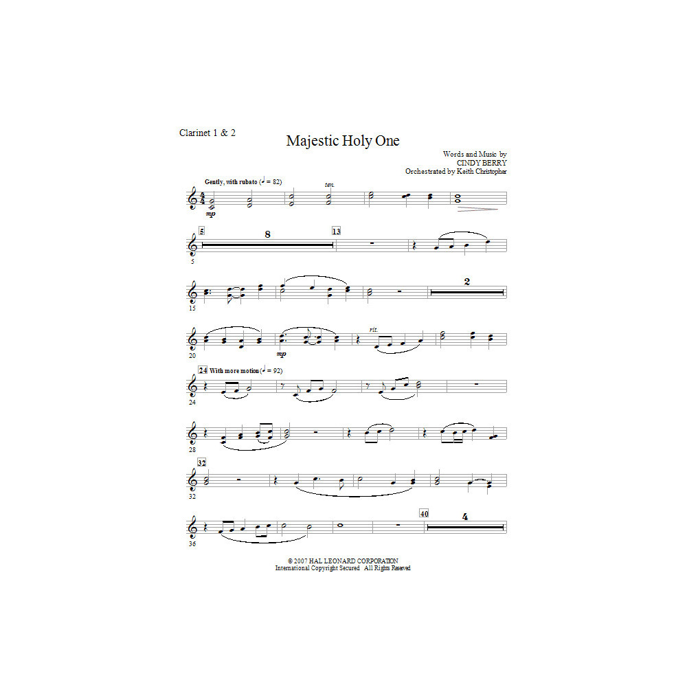 Majestic Holy One - Bb Clarinet 1,2
