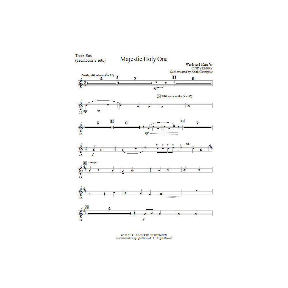 Majestic Holy One - Tenor Sax (Trombone 2 sub)