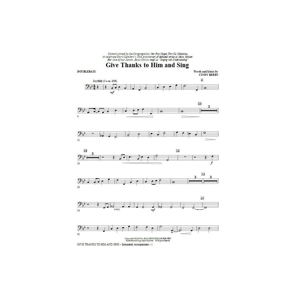 Give Thanks To Him And Sing - Double Bass