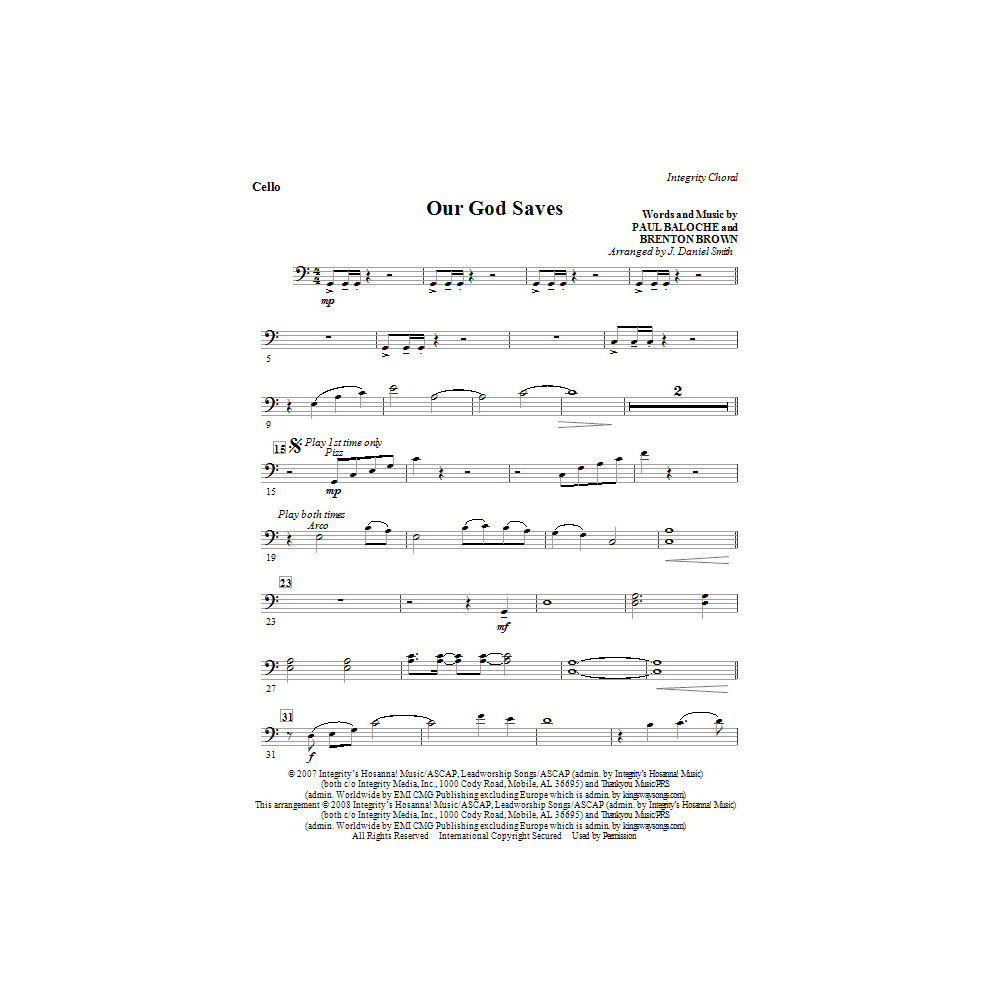 Our God Saves - Cello