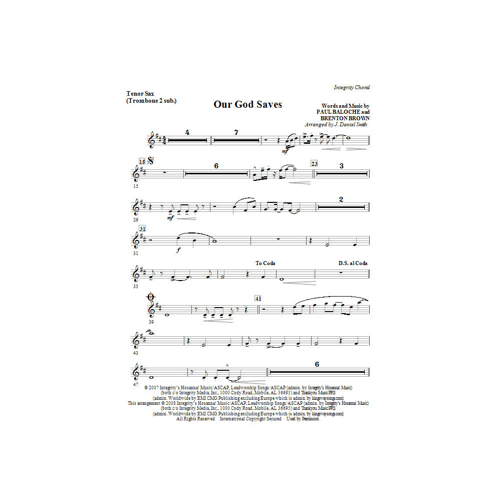 Our God Saves - Tenor Sax 1,2/Baritone TC 1,2