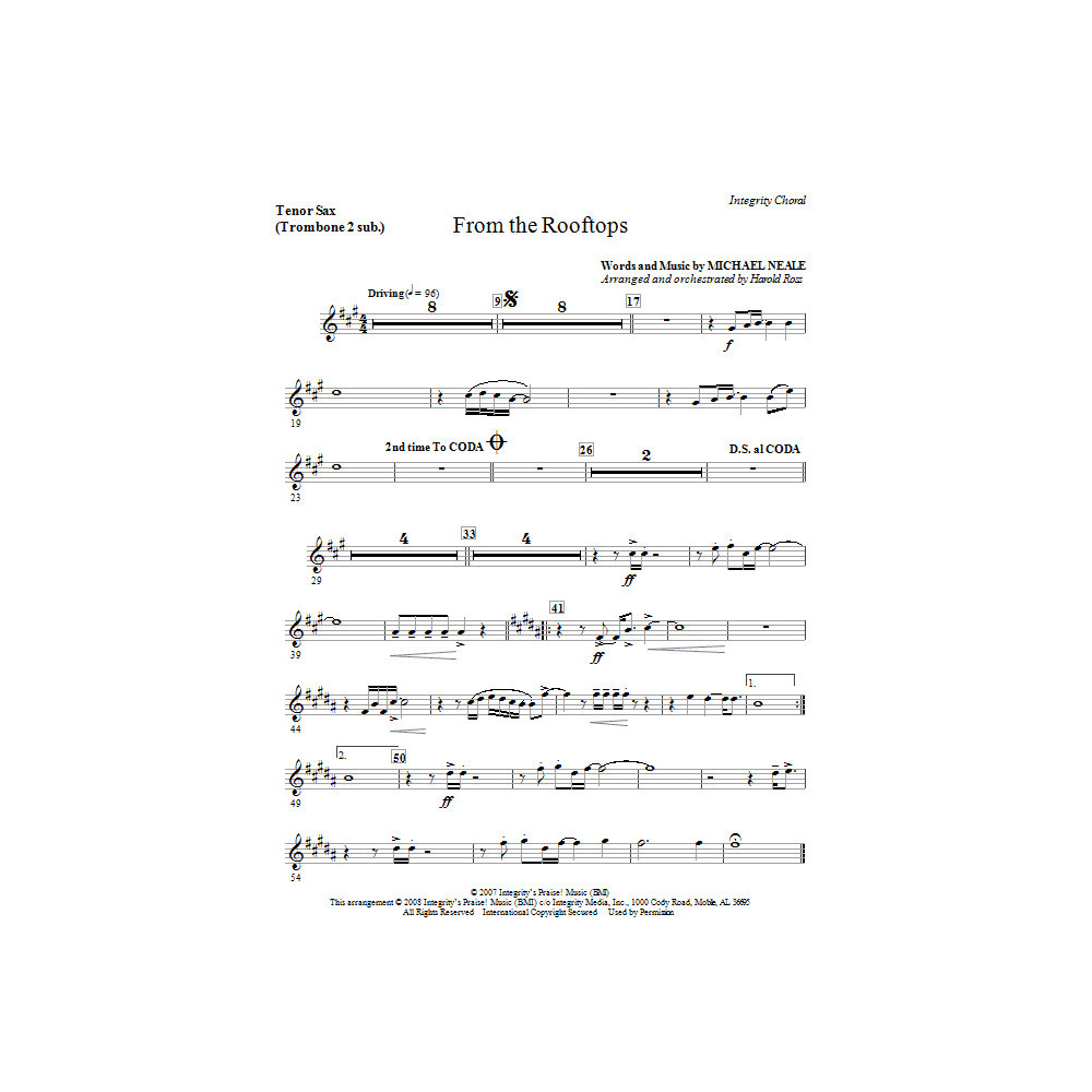 From The Rooftops - Tenor Sax 1,2/Baritone TC 1,2