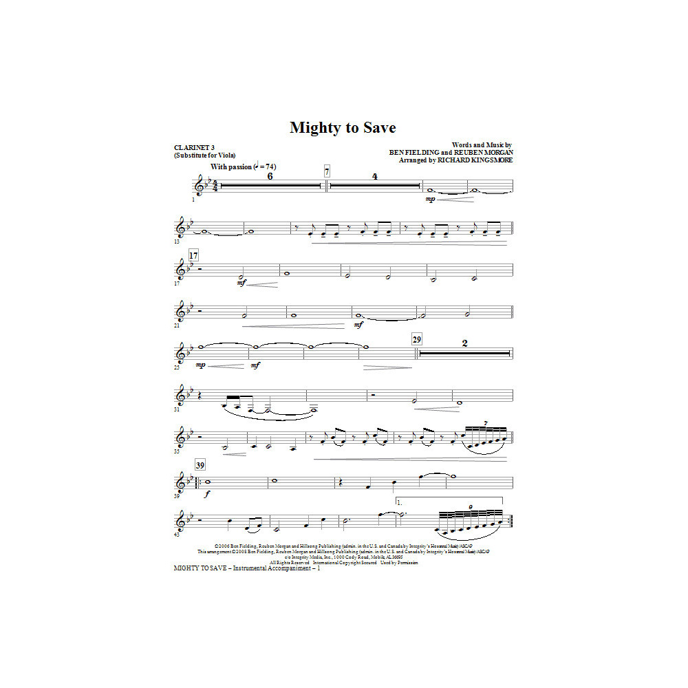Mighty To Save - Clarinet 3 (Sub. Viola)