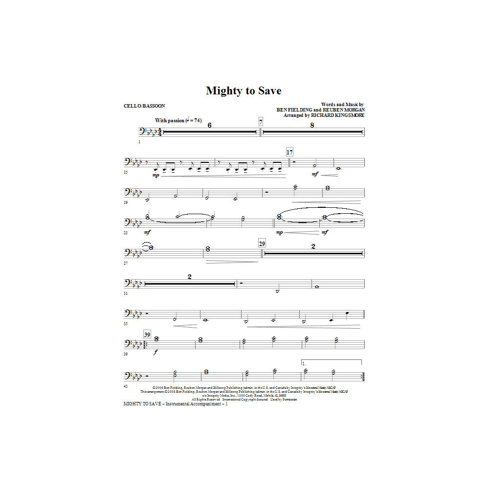 Mighty To Save - Cello/Bassoon