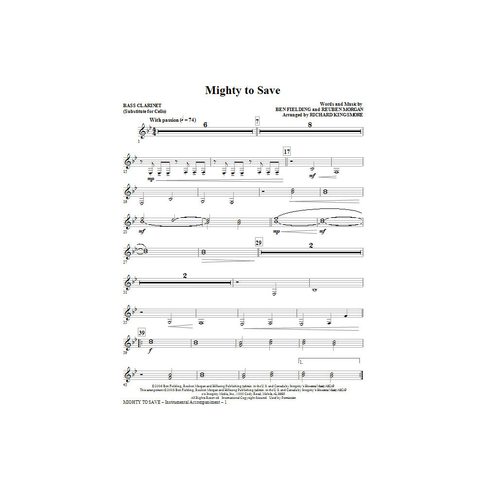 Mighty To Save - Bass Clarinet (Sub. Cello)