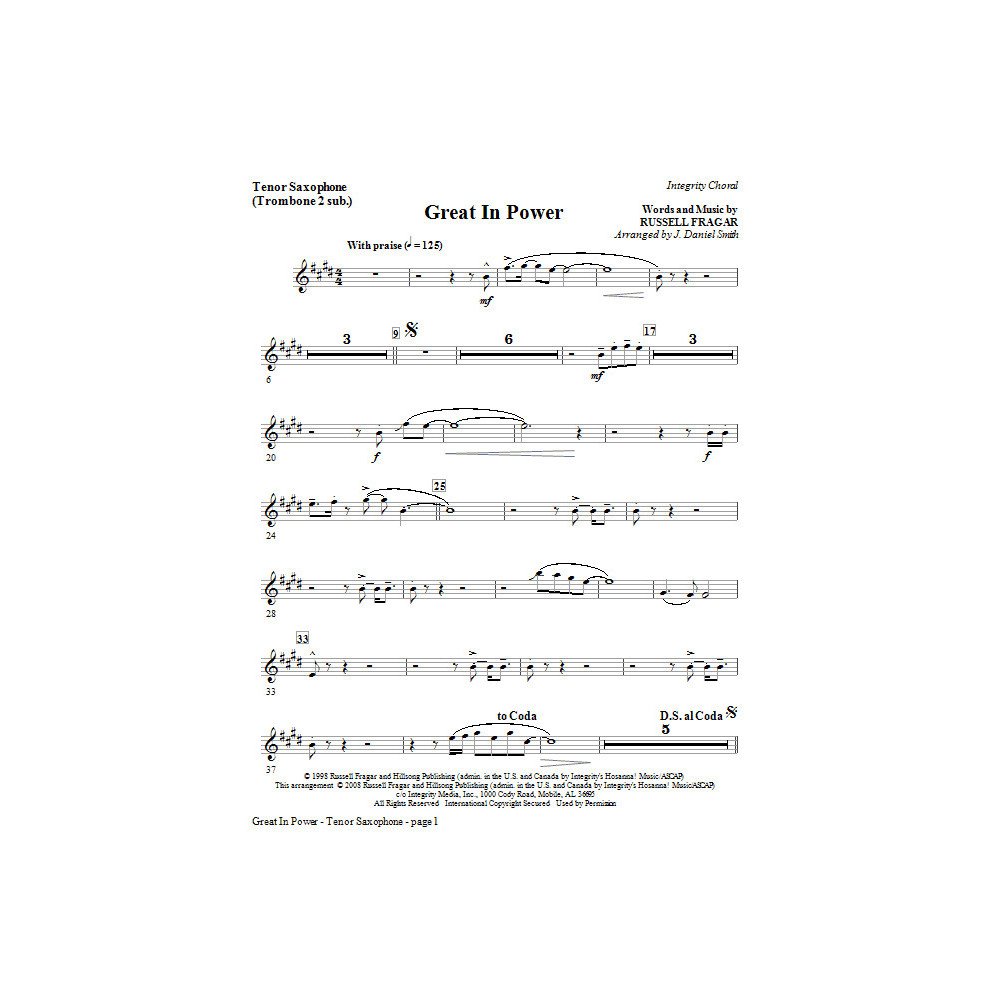 Great In Power - Tenor Sax (Trombone 2 sub)