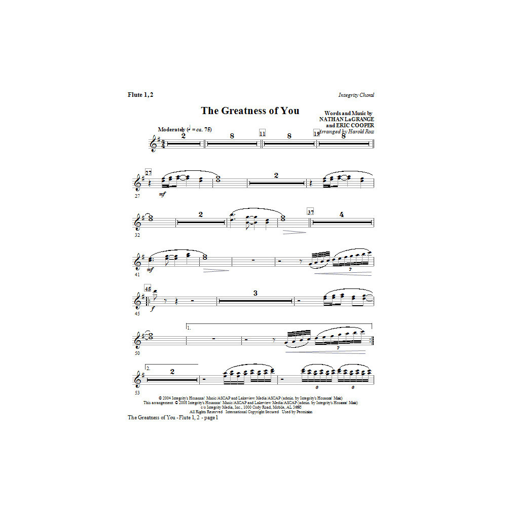 The Greatness Of You - Flute 1,2