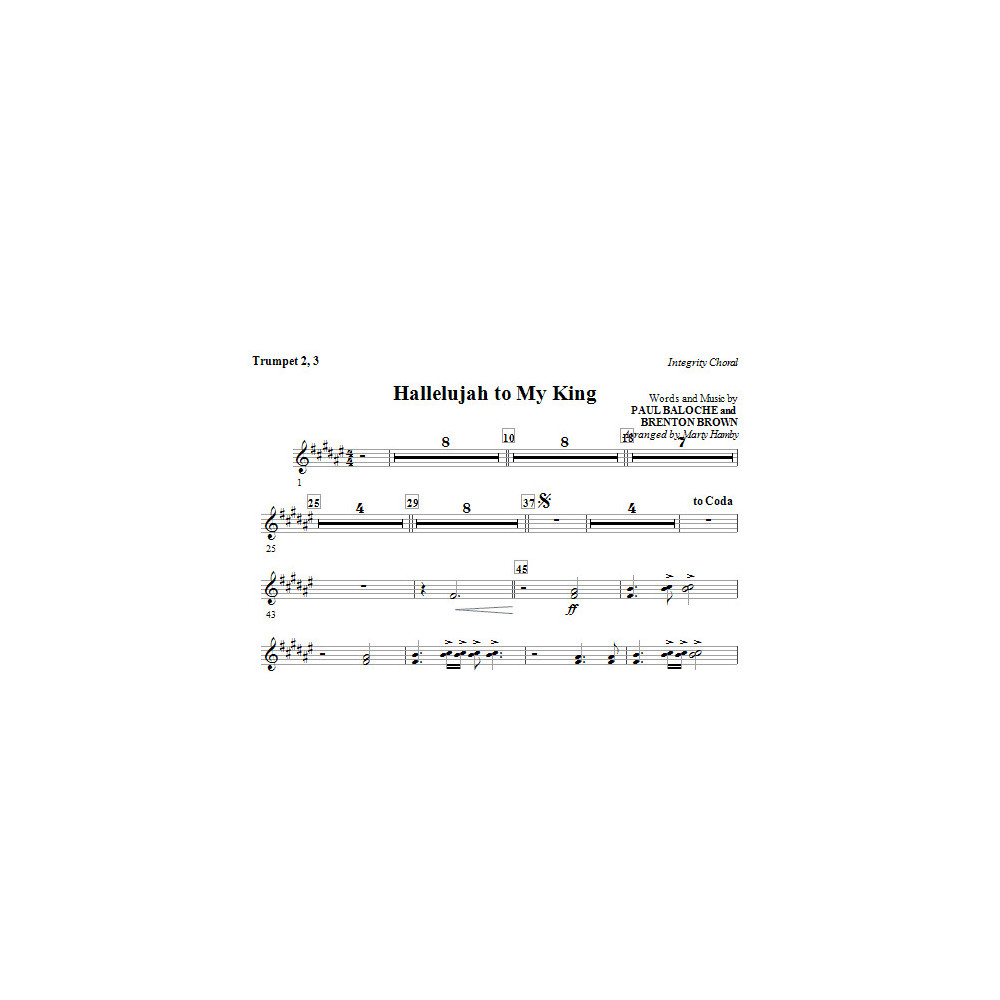 Hallelujah To My King - Bb Trumpet 2,3