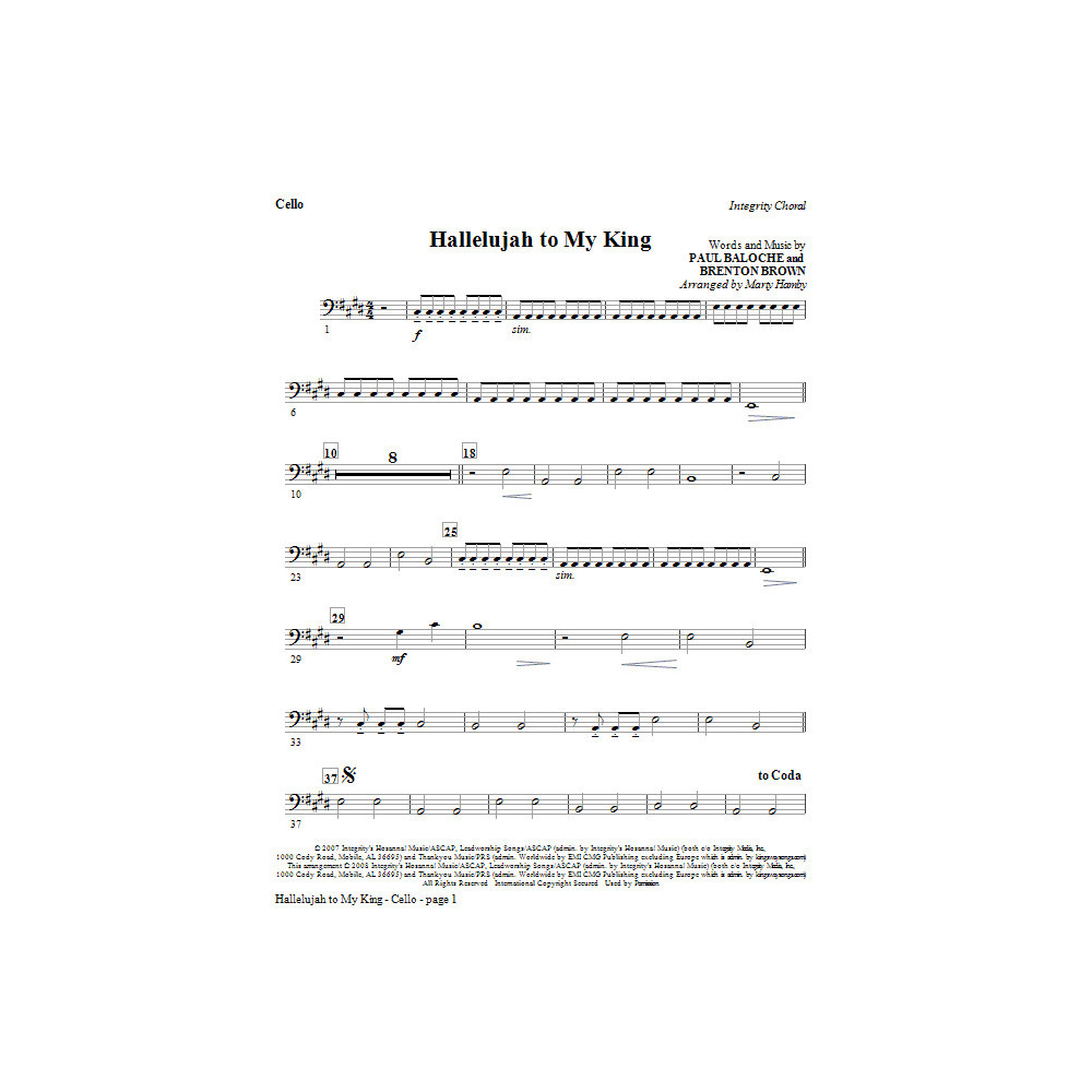 Halleluja für meinen König - Cello