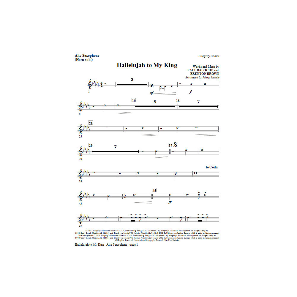 Halleluja an meinen König - Altsaxophon (Horn sub)