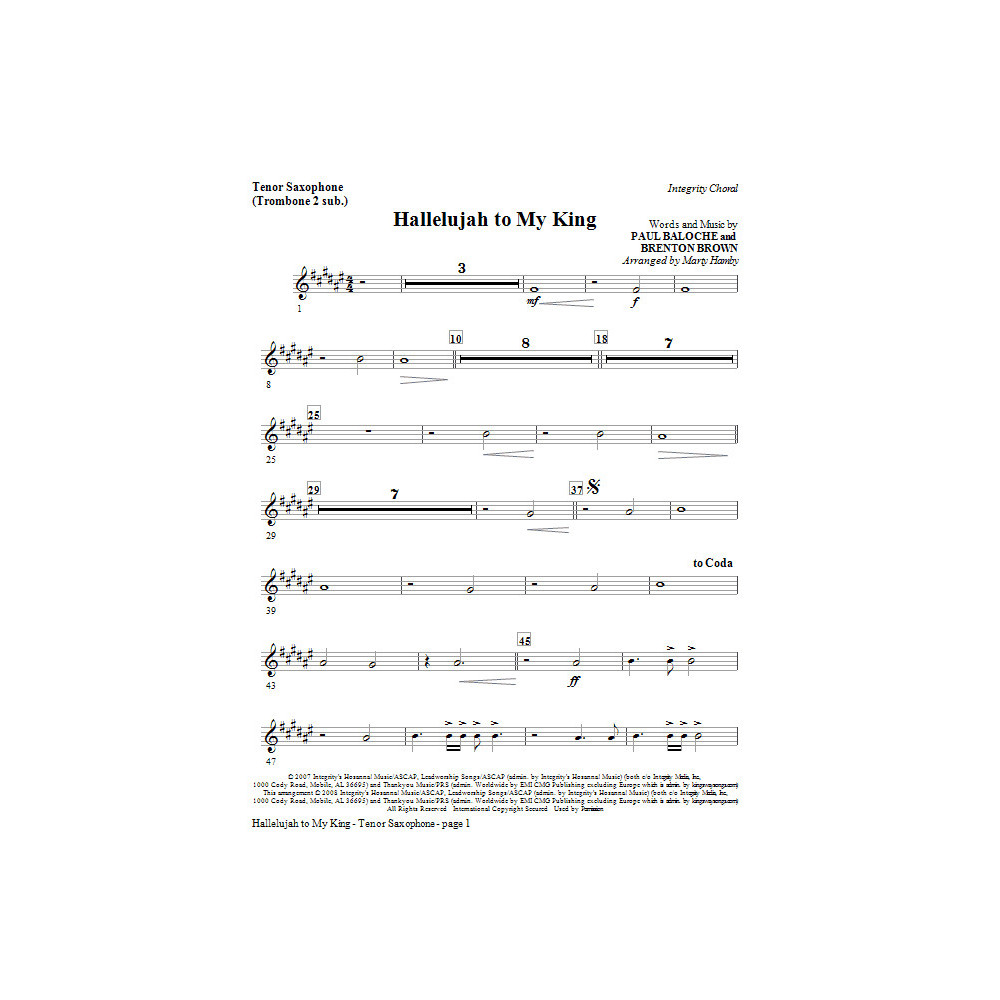 Halleluja an meinen König - Tenorsaxophon (Posaune 2 sub)