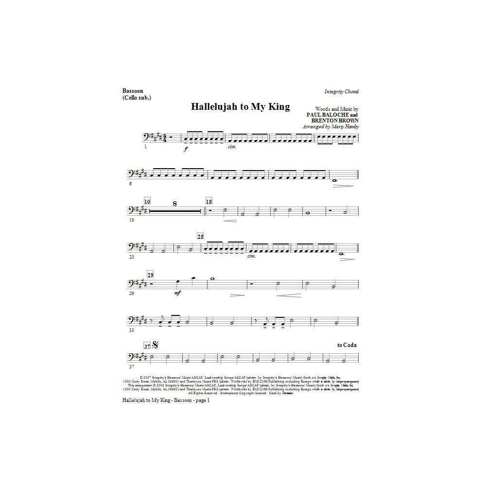 Halleluja An Meinen König - Fagott (Cello-Sub)