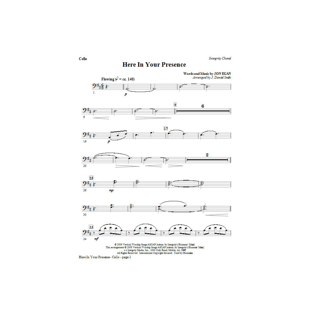 Here In Your Presence - Cello