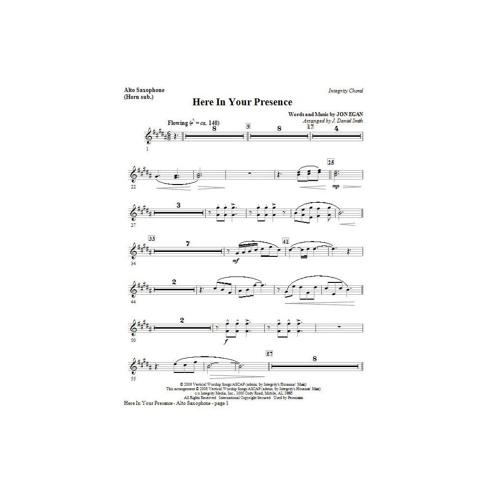 Here In Your Presence - Alto Sax (Horn sub)
