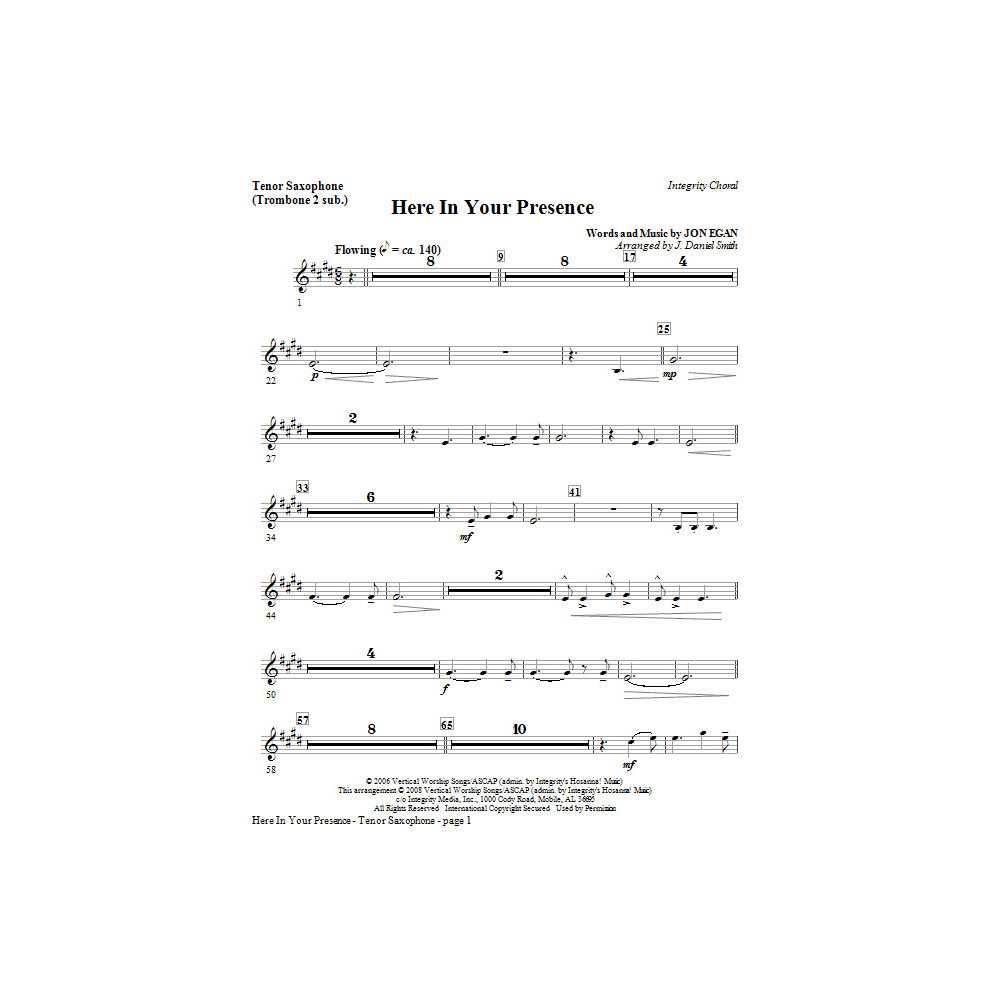 Here In Your Presence - Tenor Sax (Trombone 2 sub)