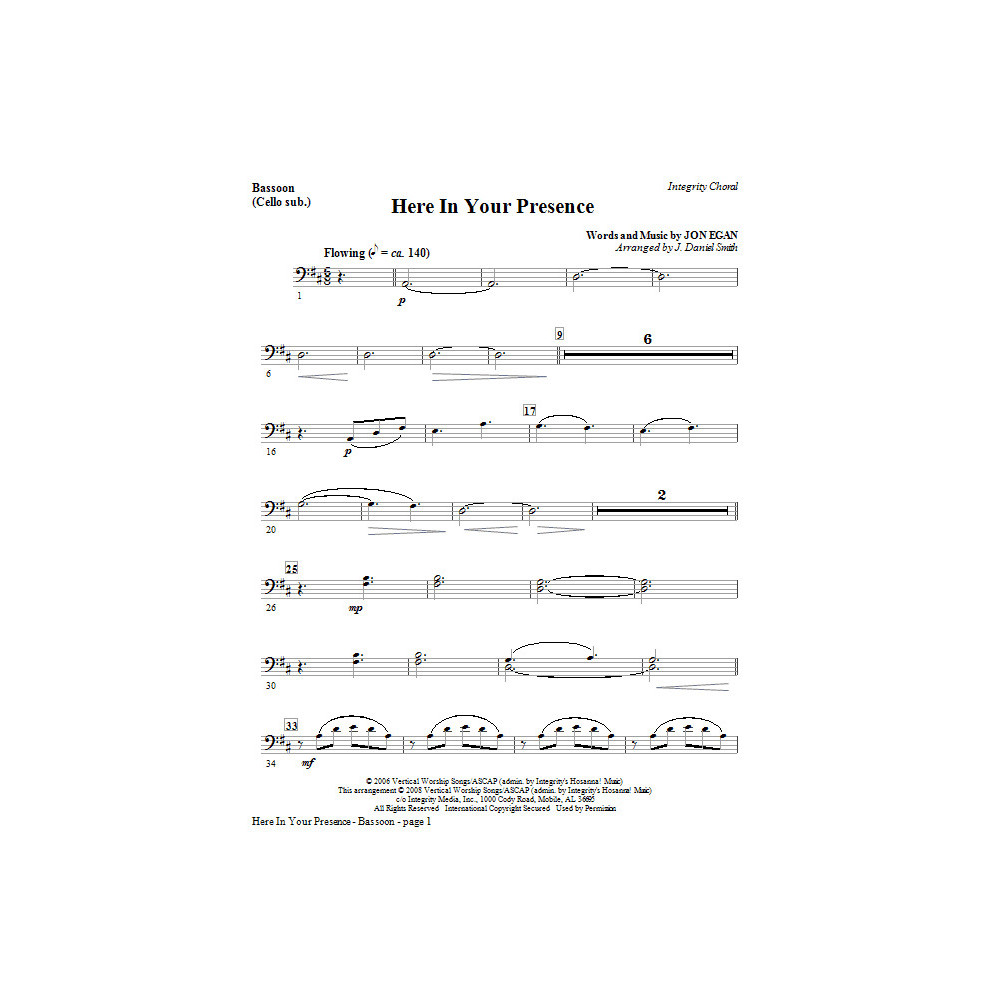 Here In Your Presence - Bassoon (Cello Sub)