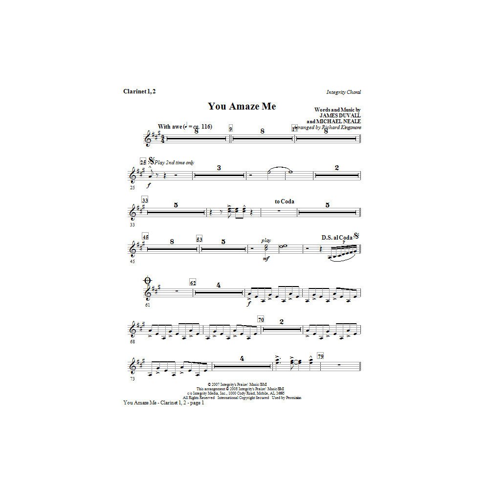 You Amaze Me - Bb Clarinet 1,2