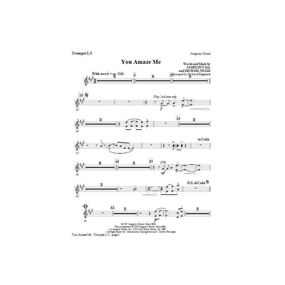 You Amaze Me - Bb Trumpet 2,3