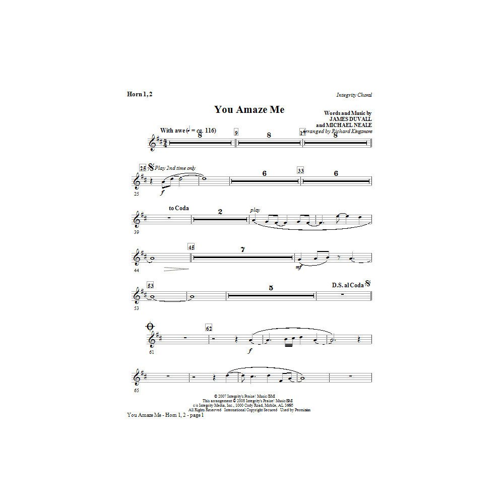 You Amaze Me - F Horn 1,2